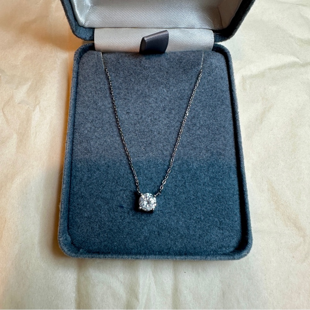 Elegant Silver Necklace with Crystal  Diamond Pendant 18” sterling silver chain